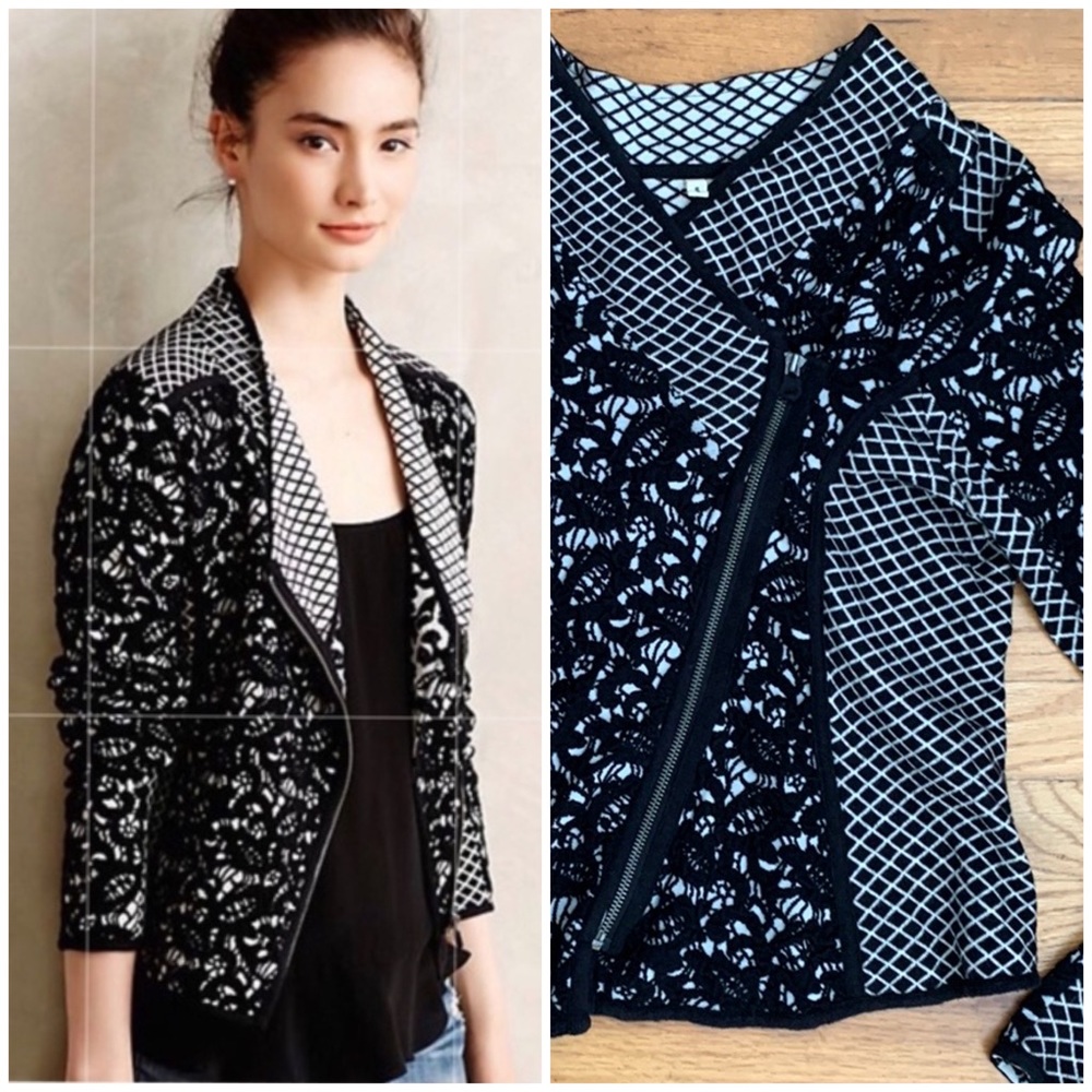 Anthro Floral Asymmetrical Zip Cardigan